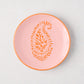 Peter Dunham + Hudson Grace Pink Hand-Painted Kashmir Paisley Appetizer Plate with orange design.