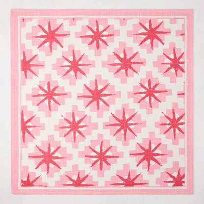 Peter Dunham + Hudson Grace Pink Starburst Printed Napkin, 100% cotton slub with red starburst pattern.