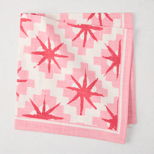 Peter Dunham + Hudson Grace Pink Starburst Printed Napkin, 100% cotton slub, folded.