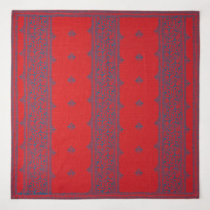 Peter Dunham + Hudson Grace Red Fez Stripe Printed Napkin, 100% cotton slub with blue intricate stripe pattern.