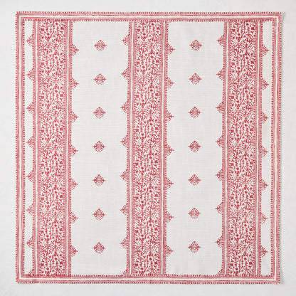 Peter Dunham + Hudson Grace Red Fez Stripe Printed Napkin, 100% cotton slub with vintage embroidery-inspired pattern.