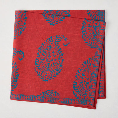 Peter Dunham + Hudson Grace Red Kashmir Paisley Printed Napkin with teal paisley design.