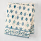 Peter Dunham x Hudson Grace Blue Oona Printed Tablecloth, ivory cotton slub with tribal blue pattern and bold border.