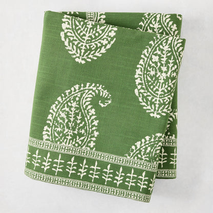 Peter Dunham x Hudson Grace Kashmir Paisley Olive Green Printed Tablecloth, 70"W x 108"L.