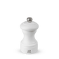 Peugeot Bistro 4" matte white wooden salt mill with a silver-toned finial.