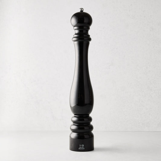 Peugeot Paris 20-inch extra large pepper mill in glossy black lacquered beechwood with a stainless steel top knob.