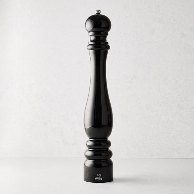 Peugeot Paris 20-inch extra large pepper mill in glossy black lacquered beechwood with a stainless steel top knob.