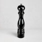 Peugeot Paris Black Lacquer 12" Pepper Mill, glossy black beechwood with silver top knob.