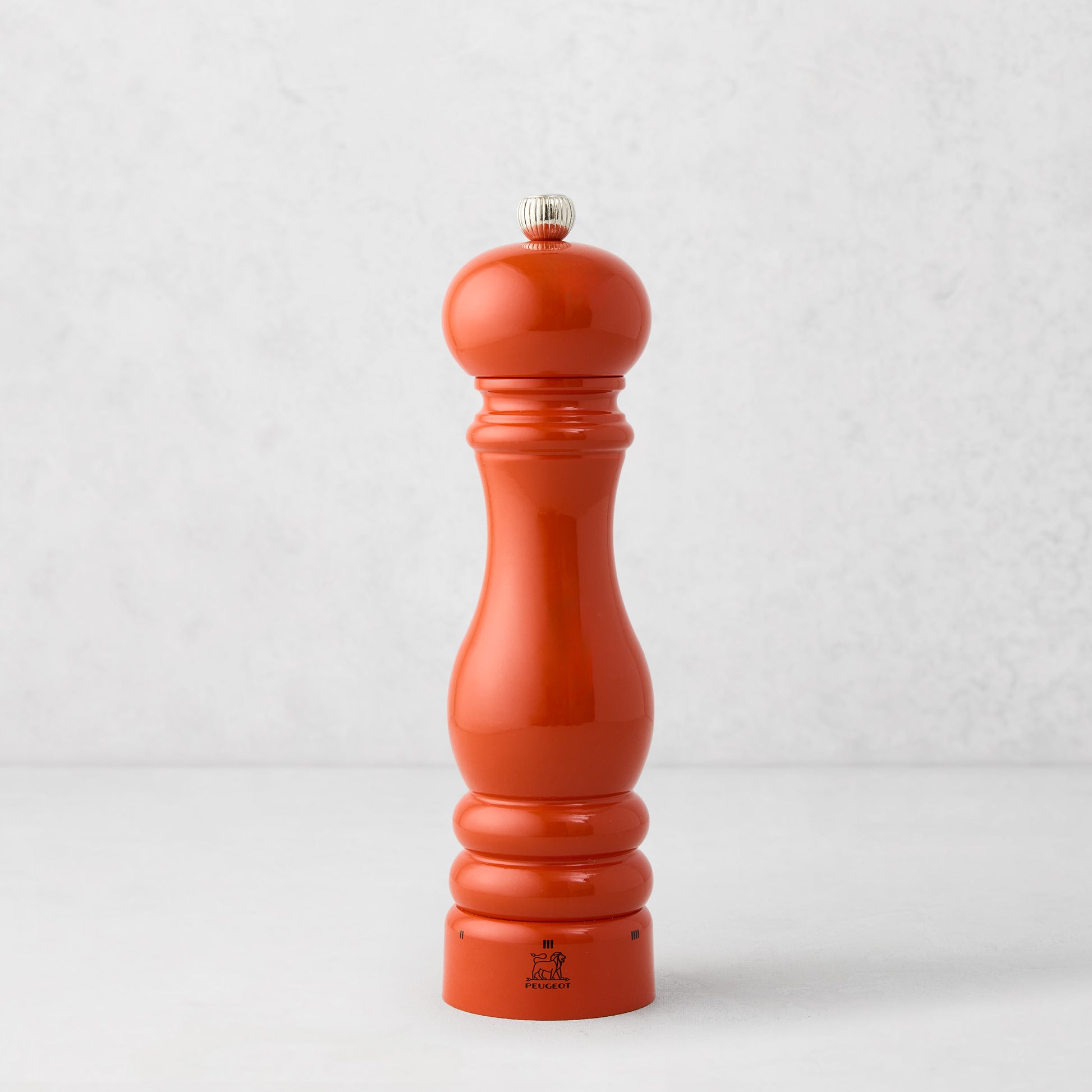 Peugeot Paris Exclusive 9" salt mill in HG International Orange sustainable beechwood with silver top.