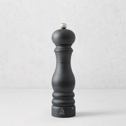 Peugeot Paris Matte Black 9" Salt Mill, made of wood with a silver knob.