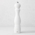 12-inch Peugeot Paris pepper mill in glossy white lacquer finish with a classic beechwood silhouette.