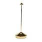Pina Pro Glossy Gold rechargeable LED lamp with broad base, thin rod, and small triangular shade.