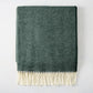 Pine Green Italian Herringbone Throw Blanket, 51"x67", with cream fringe.