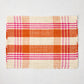 Pink and orange woven plaid rectangular placemat, 19"x14" abaca and jute.