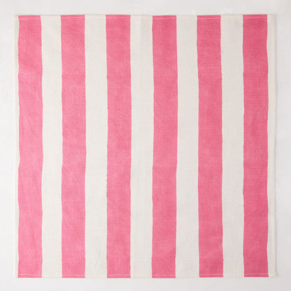 Pink Hampton Stripe Cotton Napkin, 22" square, with bold pink and white vertical stripes.