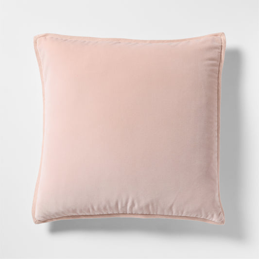 Pink linen and velvet 22" square reversible pillow with piped edges.