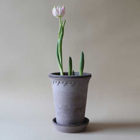 KØBENHAVNER Grey Terracotta Tall Pot and Saucer, (7.1" x 9.4"H)