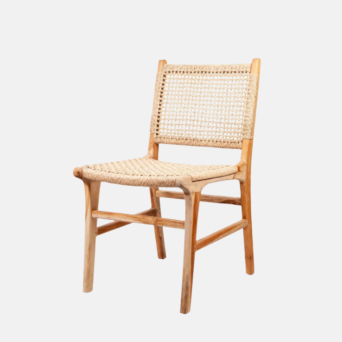 Playa Dining Chair with natural wood frame and woven rattan seat and back.