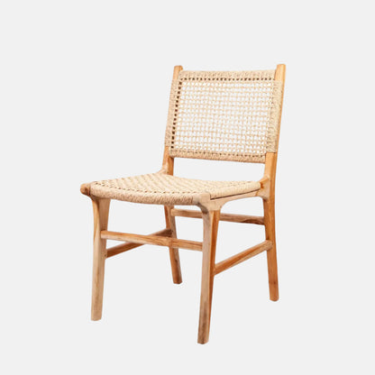 Playa Dining Chair with natural wood frame and woven rattan seat and back.