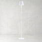 Poldina Pro White Floor Lamp, aluminum base, conical shade, integrated LED, adjustable height.