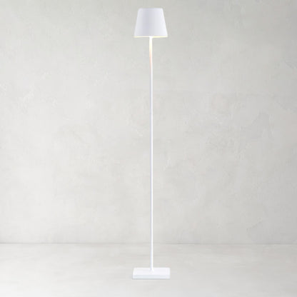 Poldina Pro White Floor Lamp, aluminum base, conical shade, integrated LED, adjustable height.