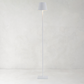 Poldina Pro White Floor Lamp, aluminum base, conical shade, integrated LED, adjustable height.