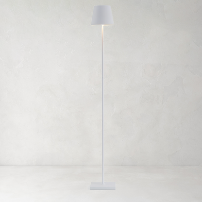 Poldina Pro White Floor Lamp, aluminum base, conical shade, integrated LED, adjustable height.
