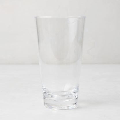 Clear acrylic high ball glass, 19oz, with a sturdy bottom and smooth lip.