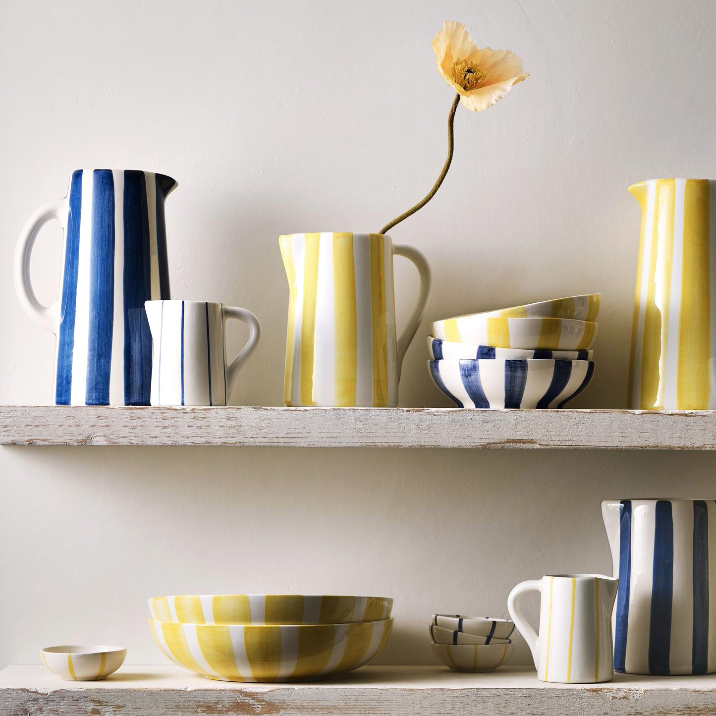 Portofino Blue Stripe Ceramic Dipping Bowl, 3.54"Dia, with thin hand-painted blue stripes.