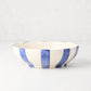 Portofino Blue Stripe Ceramic Stoneware Bowl, medium, with hand-painted blue vertical stripes on cream.