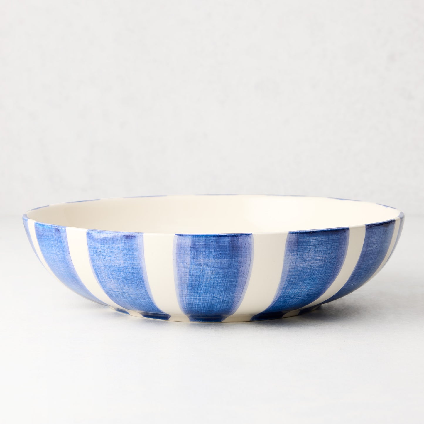 Portofino Blue Stripe Large Ceramic Serve Bowl, hand-painted blue and white stripes, Made in Italy.