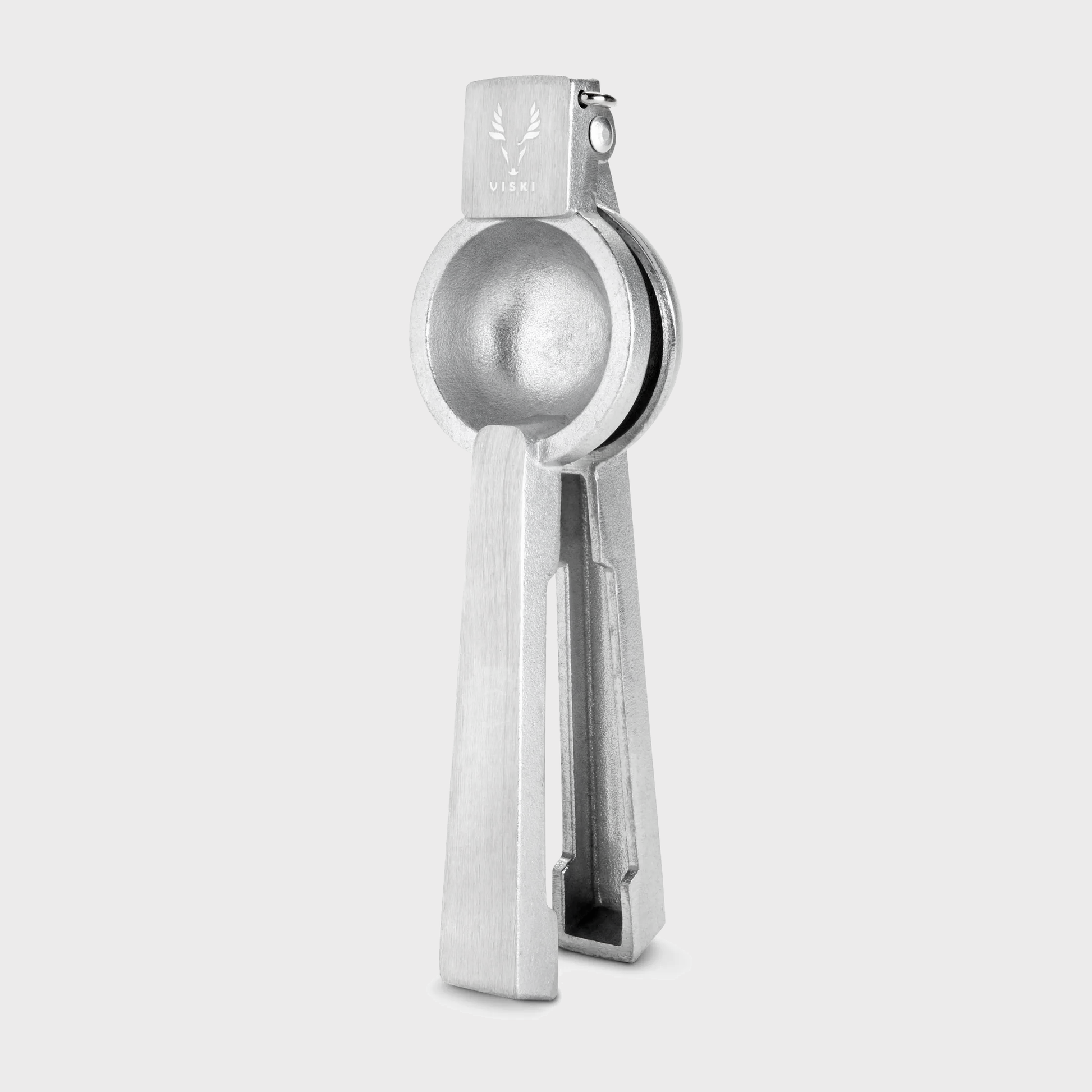Professional silver aluminum citrus juicer, 9''H x 3''W, with polished finish.