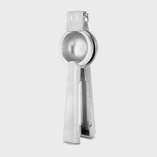 Professional silver aluminum citrus juicer, 9''H x 3''W, with polished finish.