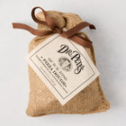 Dr. Pete's Quick Rise Pizza Dough Mix in a natural burlap bag with a brown ribbon and tag.