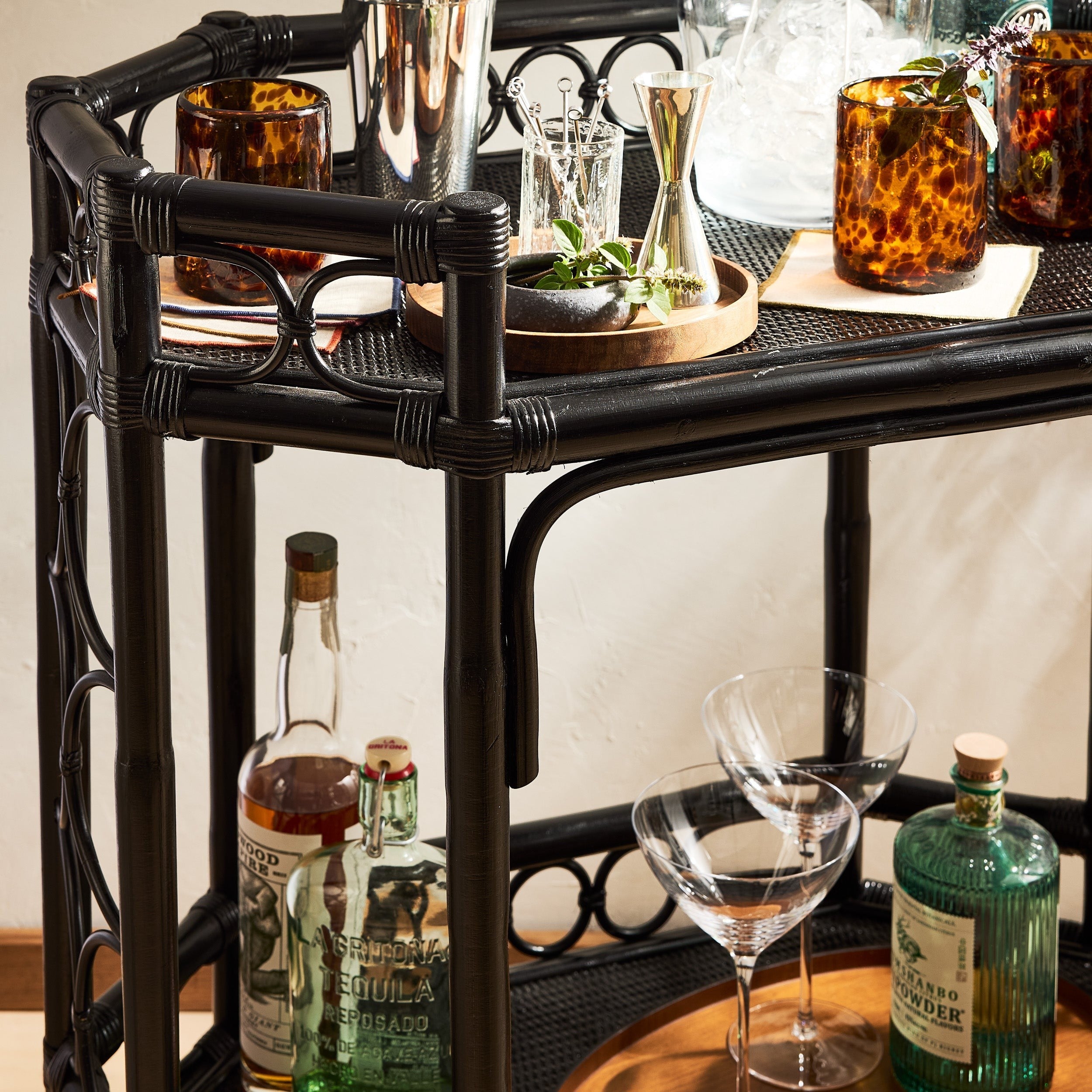 Raelyn Black Rattan Bar Cart - Hudson Grace