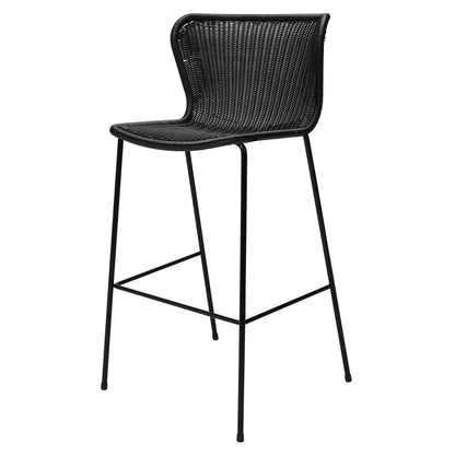 Black rattan wicker "Wing" counter stool with powder-coated steel frame, designed by Yuzuru Yamakawa.