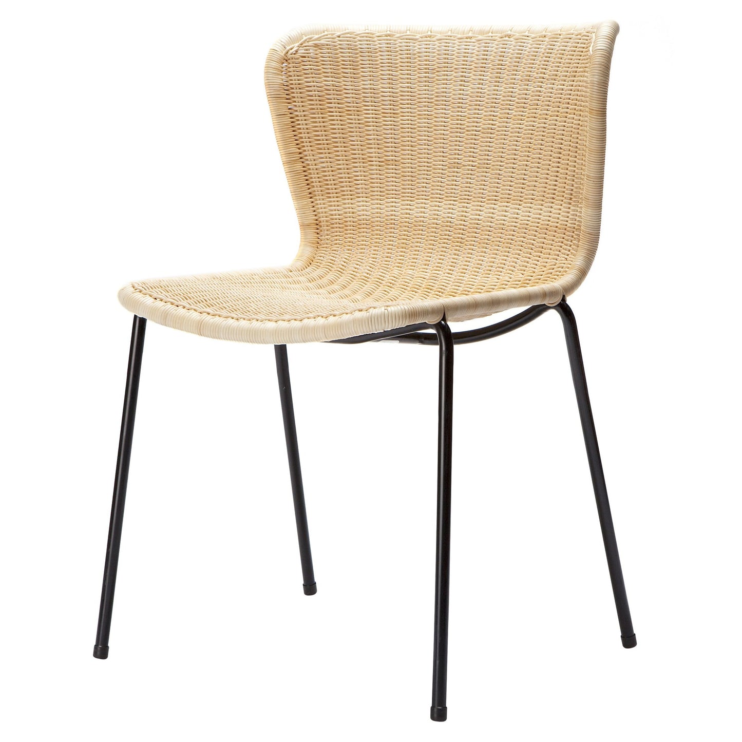 Rattan "Wing" Outdoor Dining Chair with light beige polyethylene wicker seat and black powder-coated steel frame.