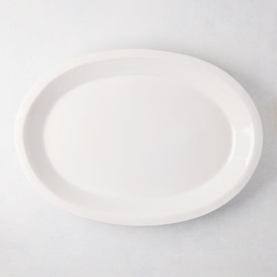 Ravello Large Oval Stoneware Serving Platter, white glaze, 21"L x 15.2"W, raised edge.