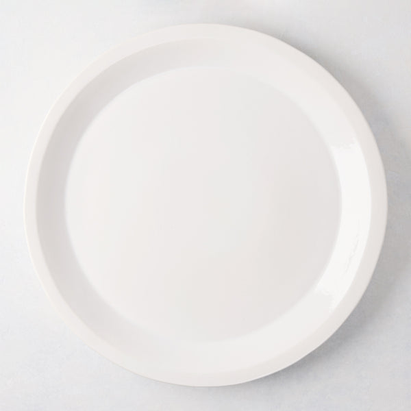 Ravello Round Stoneware Serving Platter, 15.75"Dia, white glaze, raised edge.