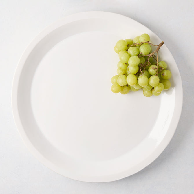 Ravello Round Stoneware Serving Platter, 15.75"Dia, white glaze, with green grapes.