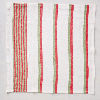 Red and Green Candy Cane Stripe Linen Napkin 
