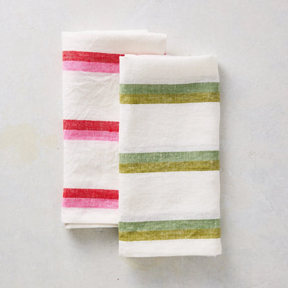 Red and Green Candy Cane Stripe Linen Napkin 