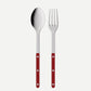 Red Bistro 2-piece serving set: 10.25" stainless steel spoon and fork with red acrylic handles.