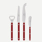 Red Bistro Aperitif Set: bottle opener, tomato knife, cheese knife, butter spreader with 18/10 stainless steel and acrylic handles.