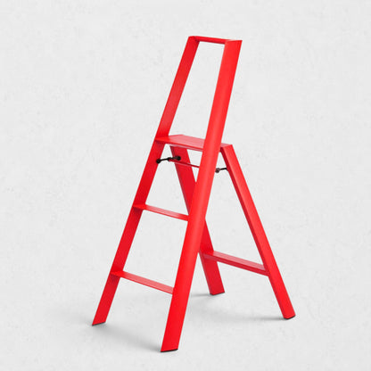 Hudson Grace red Hasegawa Lucano 3-step ladder with a minimalist aluminum and steel design and safety latch.
