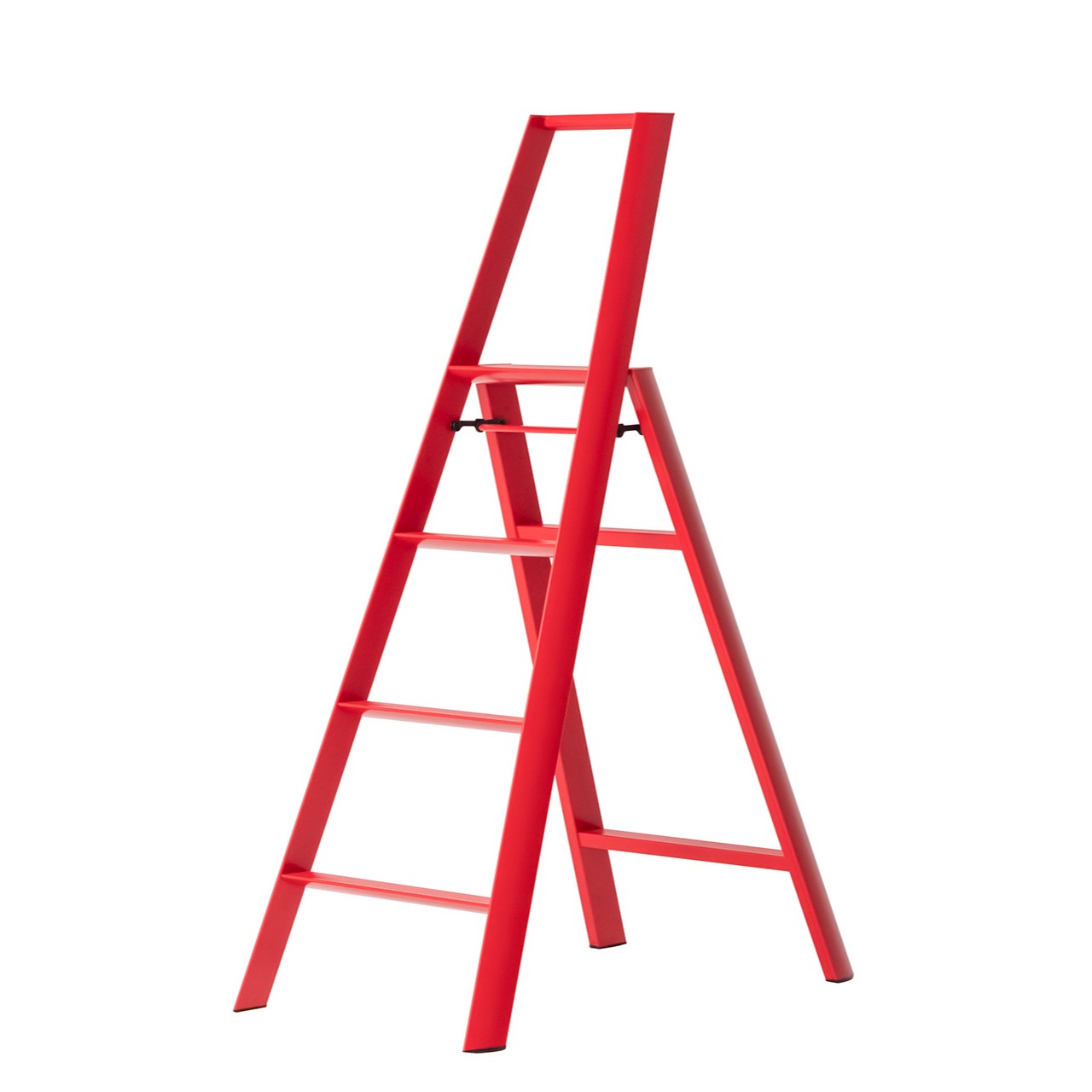 Red Lucano Hasegawa 4-step lightweight aluminum and steel ladder with matte finish and grooved treads.