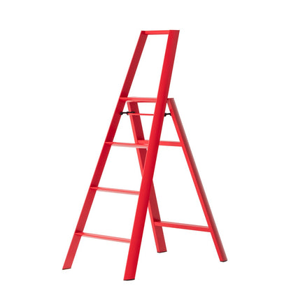 Red Lucano Hasegawa 4-step lightweight aluminum and steel ladder with matte finish and grooved treads.