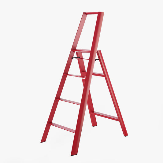 Red Lucano Hasegawa 4-step lightweight aluminum and steel ladder with matte finish.