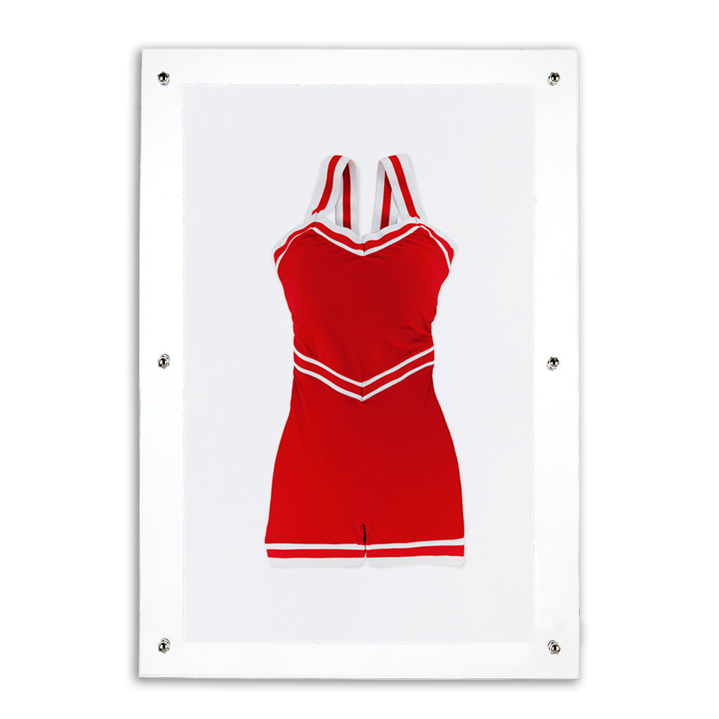 Red vintage swimsuit art print on English watercolor paper, framed in clear acrylic.