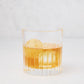Regent Eco-Crystal Double Old-Fashioned Glass, 11oz, with amber liquid and ice. Clear, ribbed glass.